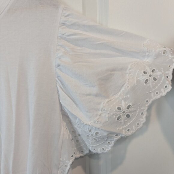 T Tahari Top Size 2X White Crochet Scalloped Lace Short Flutter Sleeves NWT Airy - Picture 6 of 13
